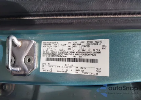 2013 Ford Escape Se z USA, uszkodzony, nr VIN 1FMCU0GX2DUB43806